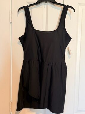 Old Navy Sleek Black Sleeveless Swimdress with Flared Skirt